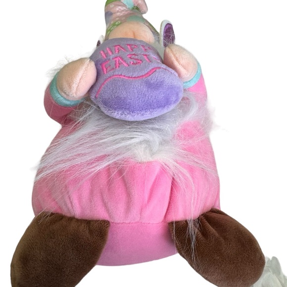 Easter Plush Pink 12" Garden Gnome With Bunny Rabbit Ears & Egg Stuffed Animal - Picture 6 of 6
